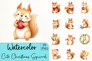 Cute Christmas Squirrel Clipart, an Illustration by CrexoraLab