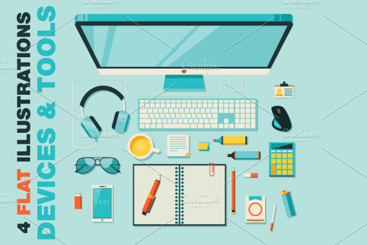 Flat Workspace Top View, a Technology Illustration by karnofff (Photo 1 of 4)