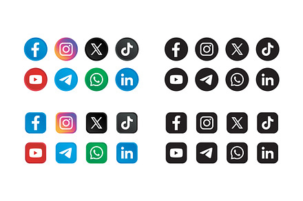 Modern social media icons set, an Icon by Team_Ultra_Graphics