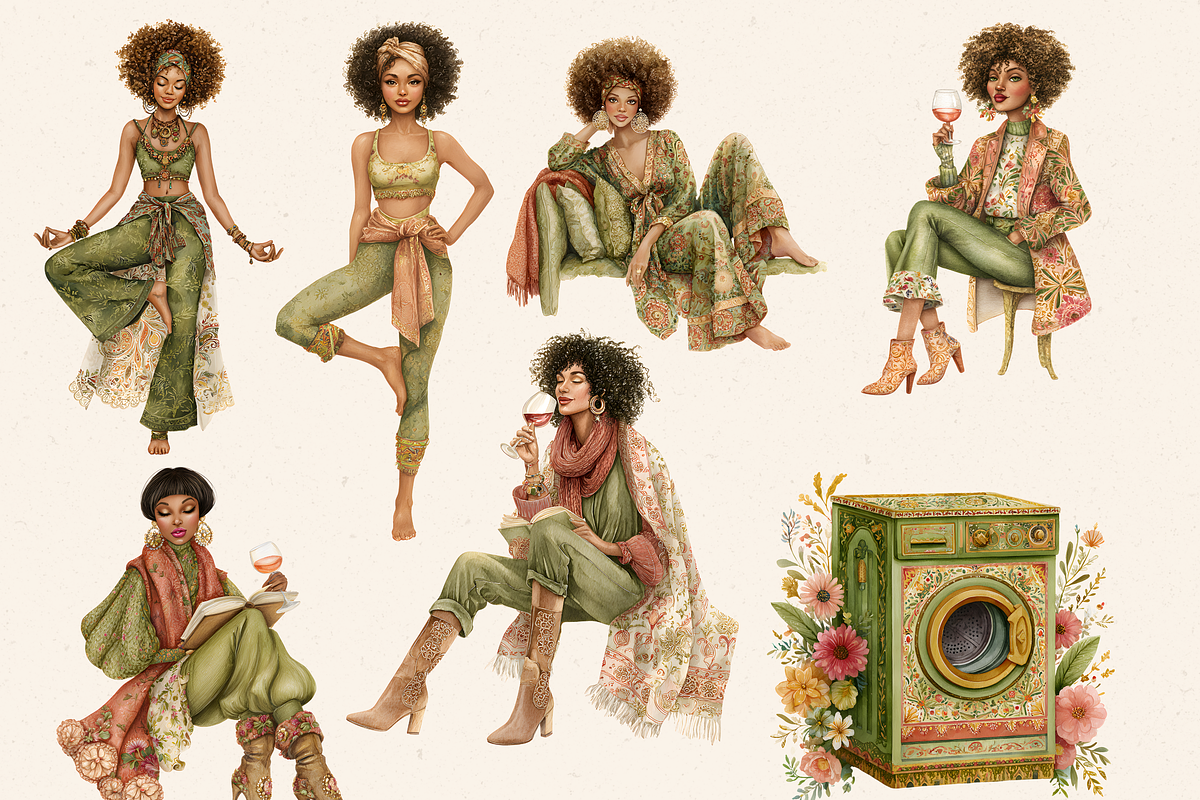 BLACK GIRL ROUTINE CLIPART PACK, a Person Illustration by Daring Digies (Photo 2 of 10)