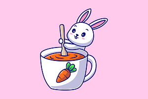 Cute Rabbit Mixing Carrot in Cup, an Animal Illustration by Catalyst Labs