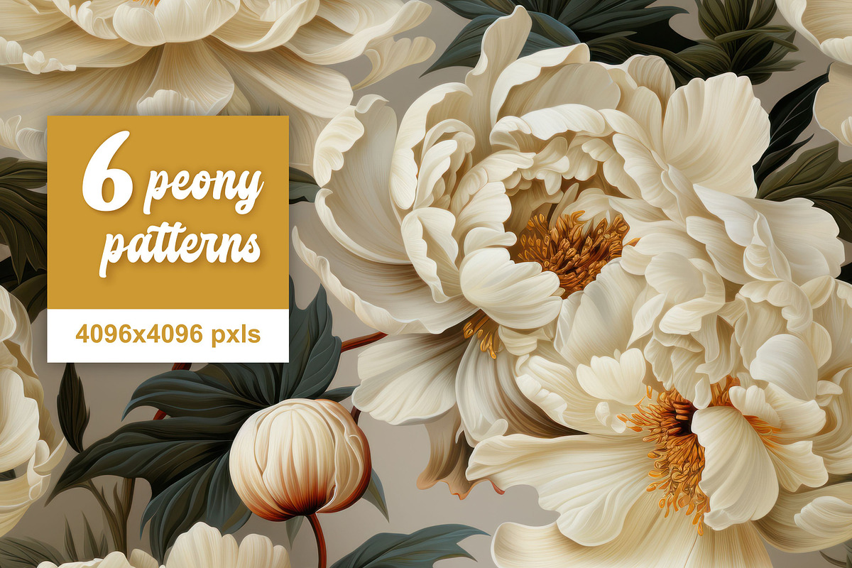 White Peony Patterns Set - 6 JPEG, a Pattern Graphic by LoveDesignShop (Photo 1 of 4)