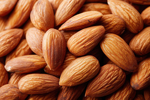 Background of roasted almonds nuts, a Food & Drink Photo by AlyaAnd