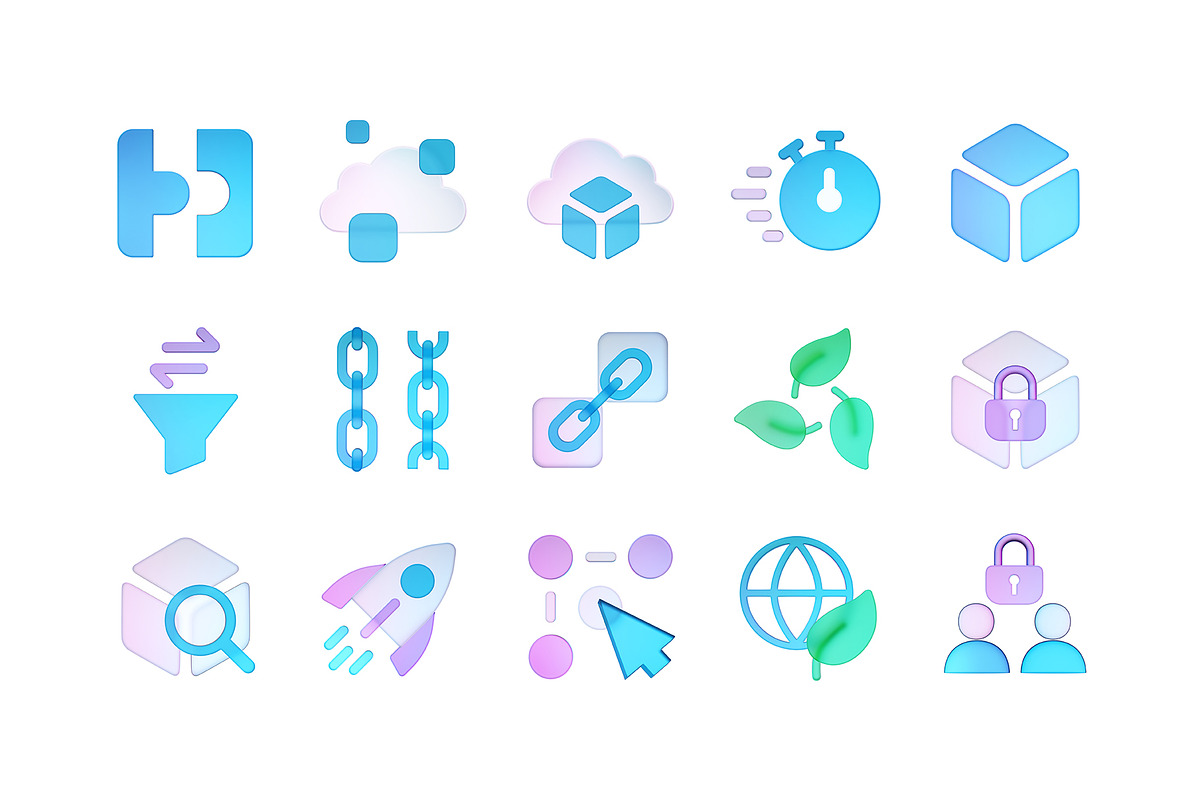 Blockchain glass 3D icons, an Icon by LAFS (Photo 3 of 4)