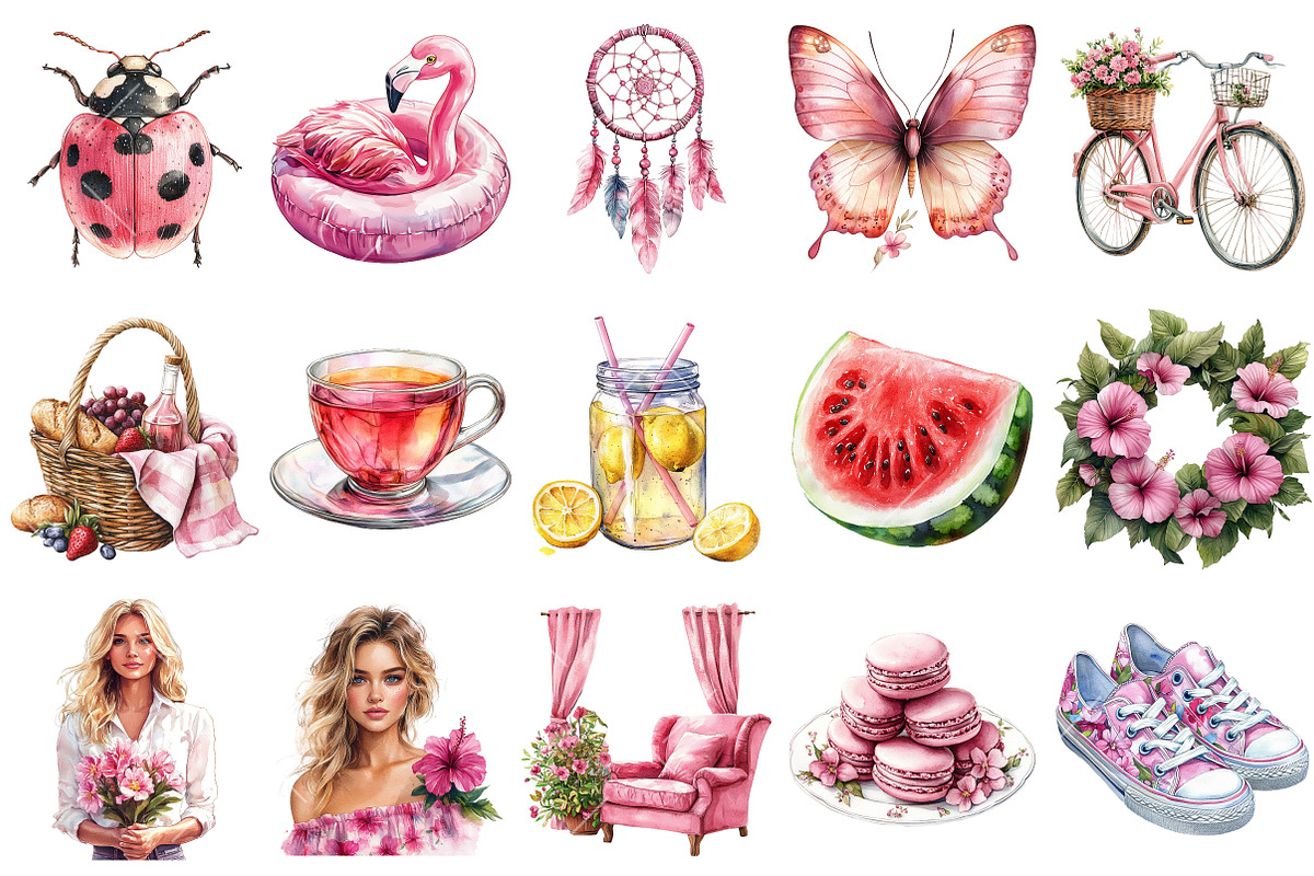 Watercolor Summer Floral Clipart, an Illustration by OK Design (Photo 3 of 6)