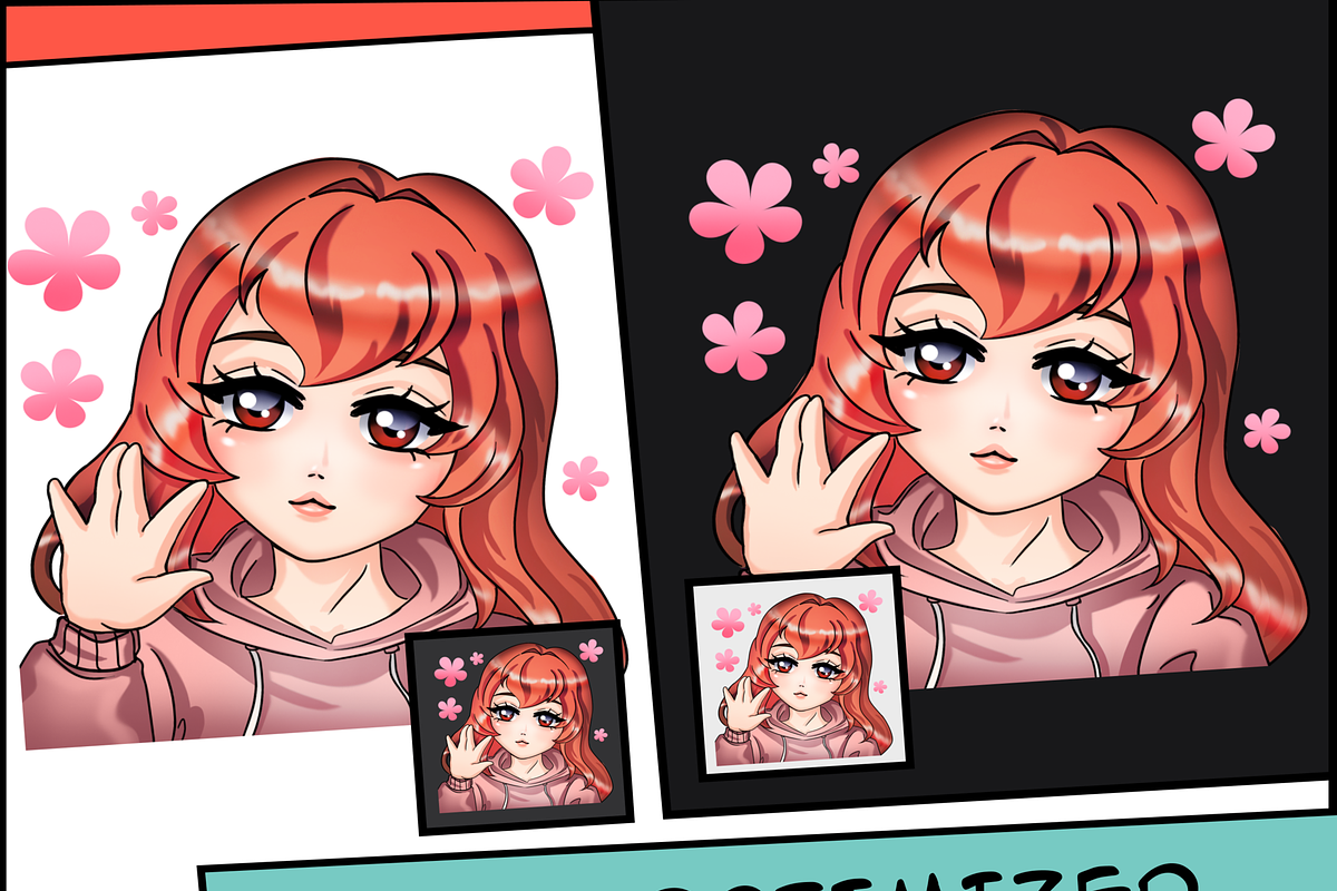 Red Long Hair Chibi Twitch Emotes, an Illustration by Custom Fonts & Patterns (Photo 7 of 9)