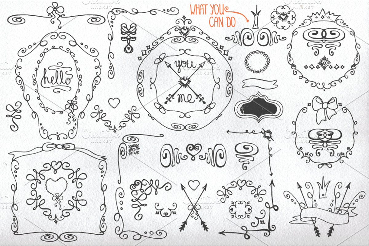 Doodle border,arrows,decor elements preview 4