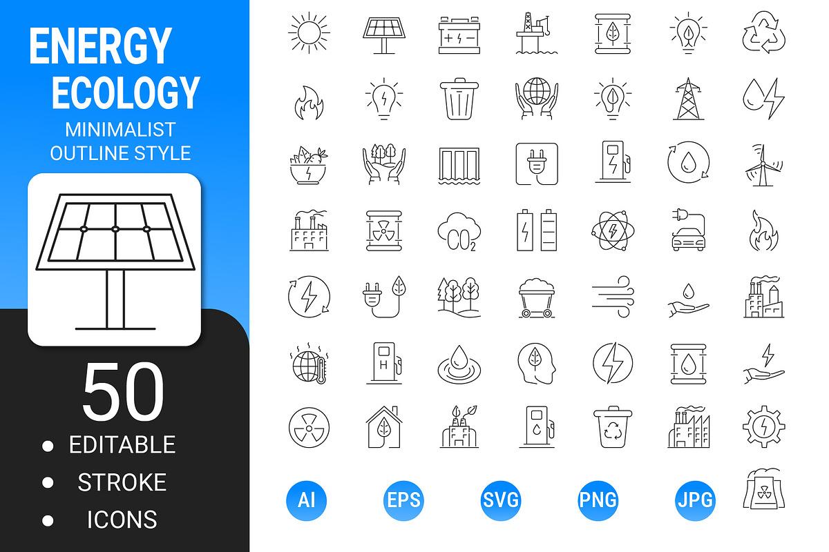 Energy and ecology outline icon set, an Outline Icon by Icons (Photo 1 of 3)