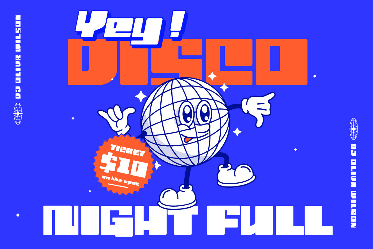 Maver Scifi - Retro Disco Font, a Sans Serif Font by trabaskriya (Photo 3 of 9)