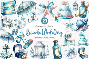 Beach Wedding Set Clipart, an Illustration by SinaCreation