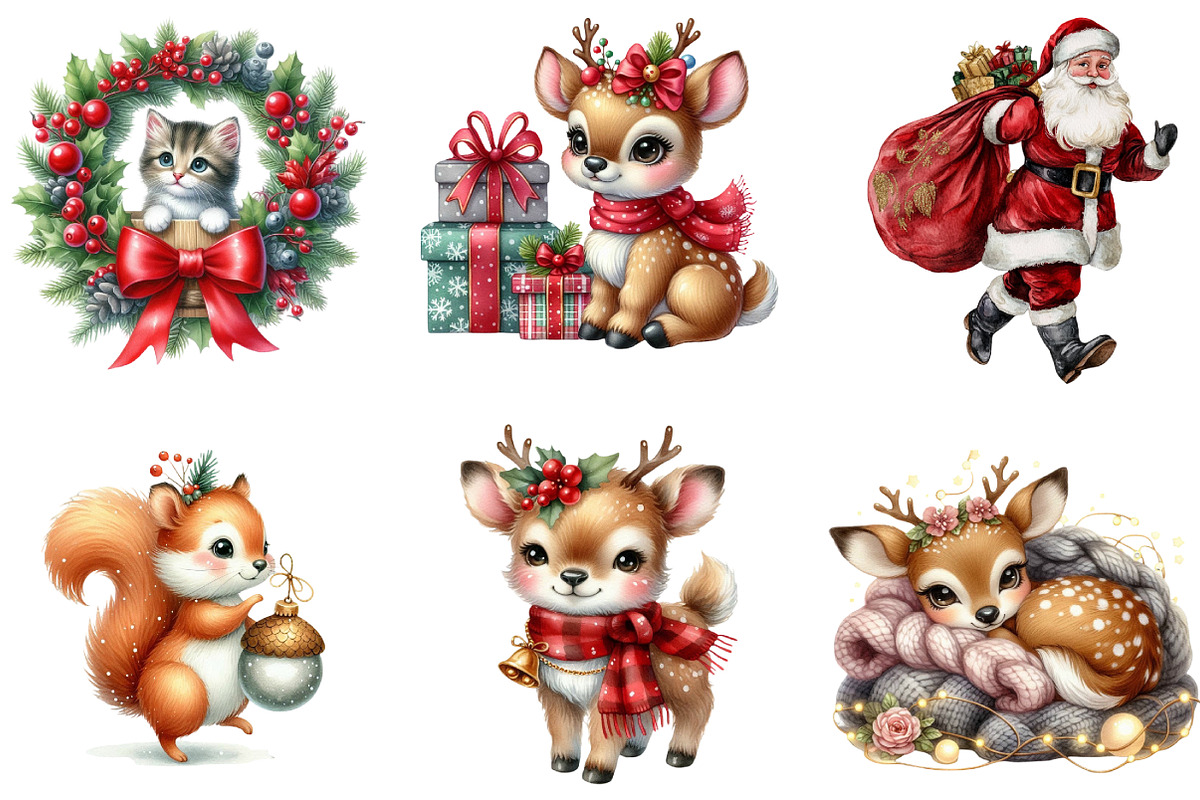 Watercolor Christmas Cute Animal, an Illustration by DreamArtGraphic (Photo 3 of 6)