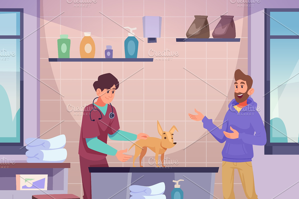 Veterinarian examining dog with pet, an Animal Illustration by Onyx (Photo 3 of 3)