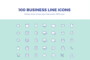 100 Business Line Icons, an Outline Icon by fidjei