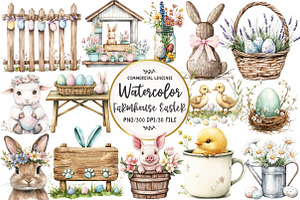 Country Farmhouse Easter Clipart, an Illustration by OK Design