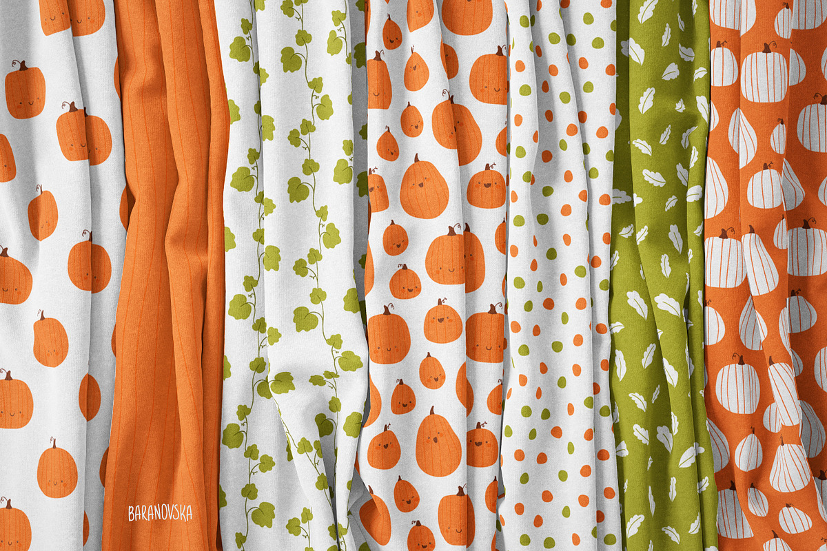 Happy pumpkins. Clipart and patterns, an Illustration by Baranovska (Photo 4 of 7)