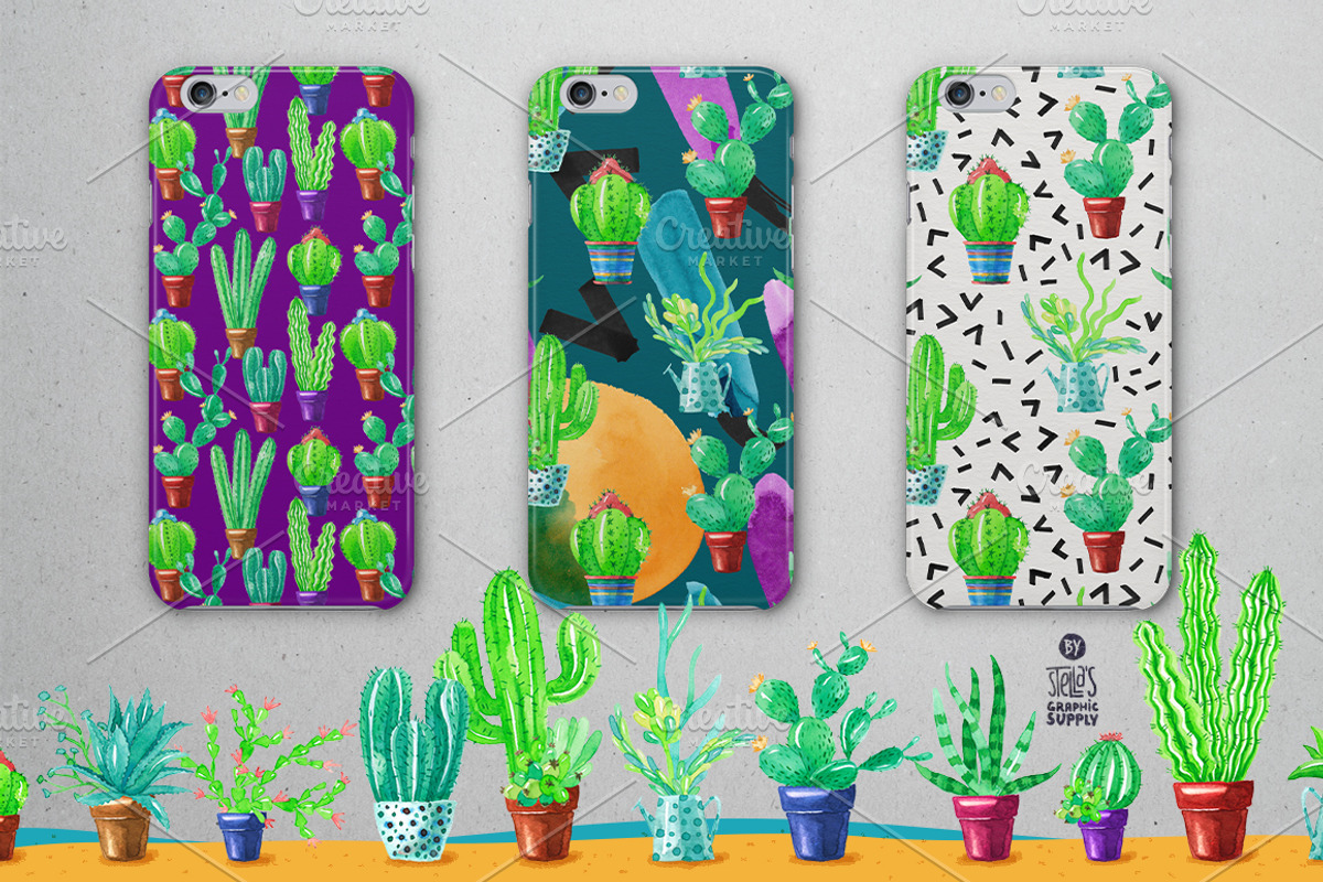Green Madness-Watercolor Succulents, an Illustration by Stella's Graphic Supply (Photo 5 of 6)