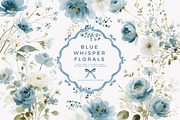 watercolor blue preppy floral clipar, an Illustration by Patishop Art (Thumbnail 1 of 10)