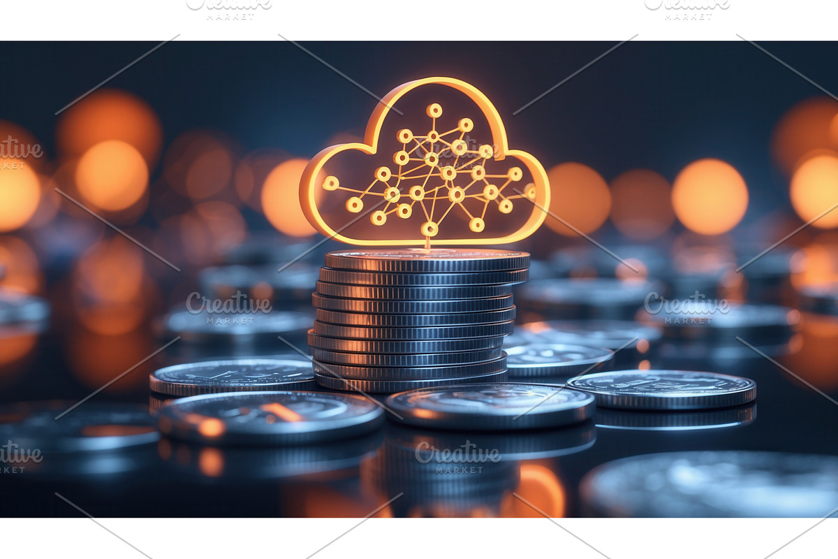 Stack of coins with glowing cloud, an Illustration by tilialucida
