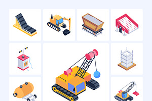 Mining Machinery Isometric Icons