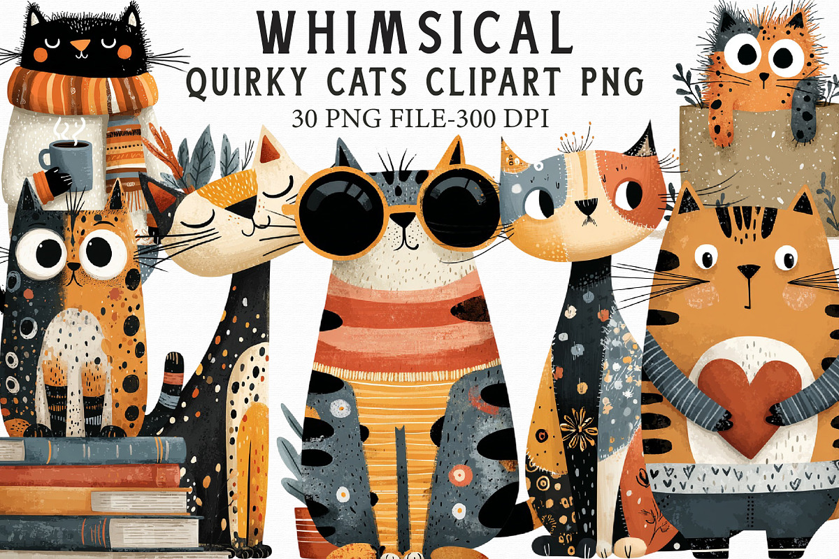 Quirky Cats Clipart PNG, an Illustration by Libby Wishes (Photo 1 of 7)