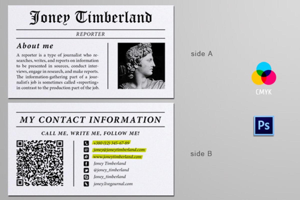 Newspaper (Reporter) Business Card, a Business Card Template by ItemBridge (Photo 2 of 2)