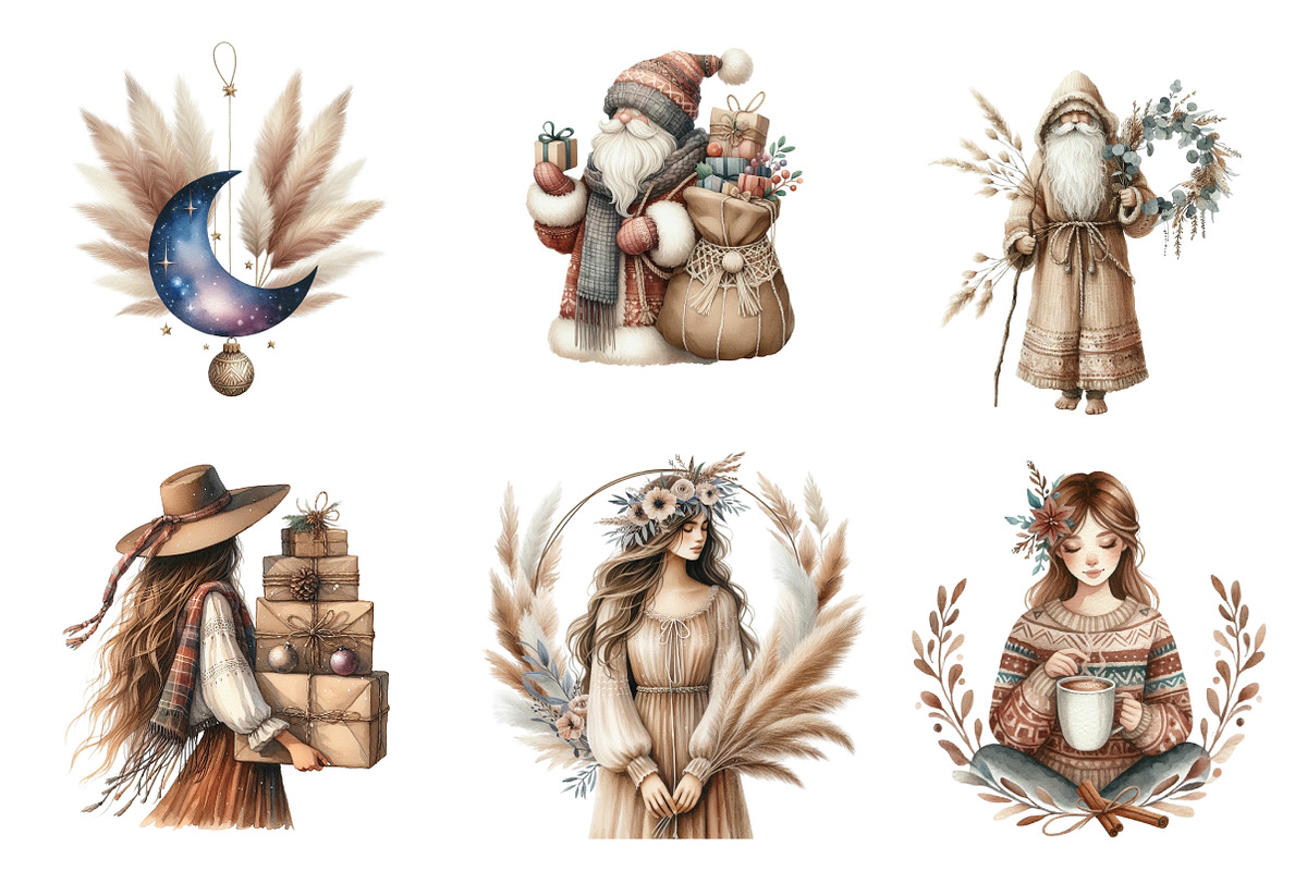 Boho Christmas Clipart Bundle, an Illustration by CreationArt (Photo 6 of 7)