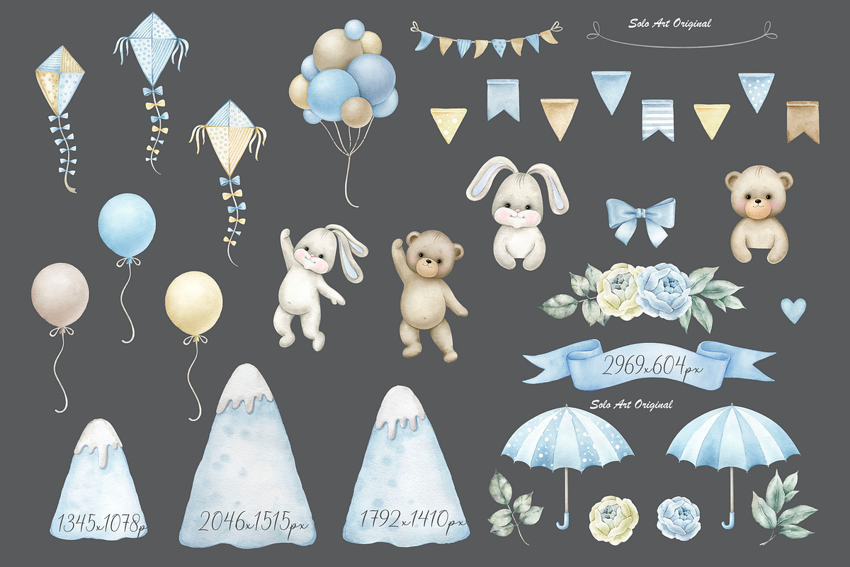 Teddy bear, hot air balloons clipart, an Animal Illustration by Solo Art Original (Photo 5 of 8)