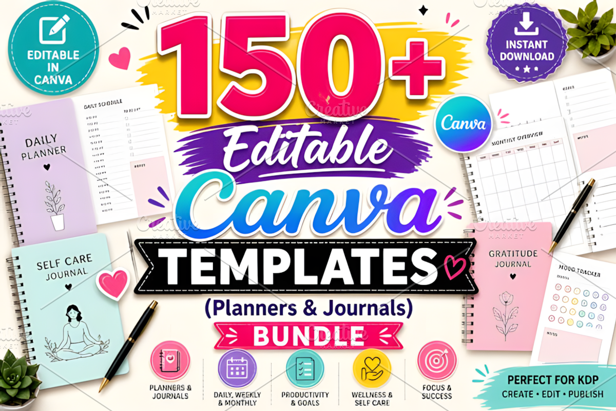150+ Canva Editable KDP Planner, a Marketing Template by Ink Gallery (Photo 1 of 3)