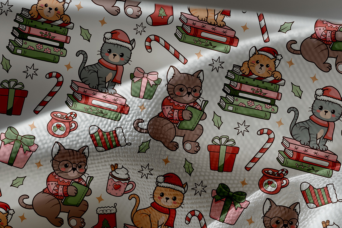 Cozy Christmas Cat Seamless Pattern, a Seasonal Illustration by TitaLivingArt (Photo 4 of 9)