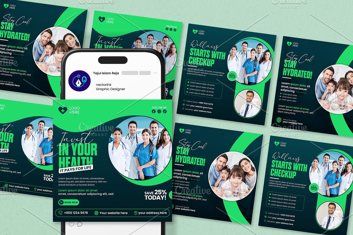 Healthcare social media template, a Social Media Template by vectorlnk (Photo 1 of 4)