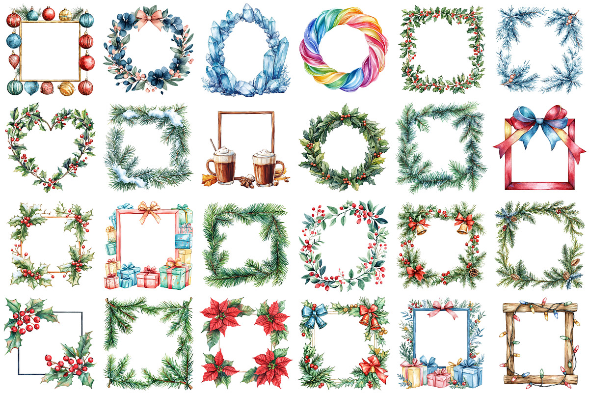 Christmas frame watercolor winter, an Illustration by Daily.Designs (Photo 3 of 3)