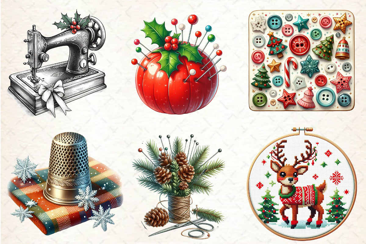 Christmas Sewing Clipart Sublimation, an Illustration by CreationArt (Photo 4 of 4)