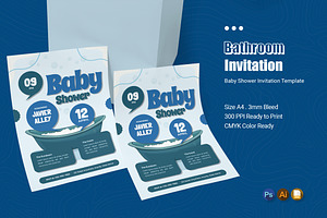Bathroom Blue Baby Shower Invitation, an Invitation Template by Esensifiksi.studio