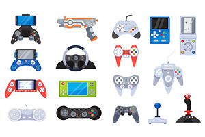 Video game joystick icons and gamers