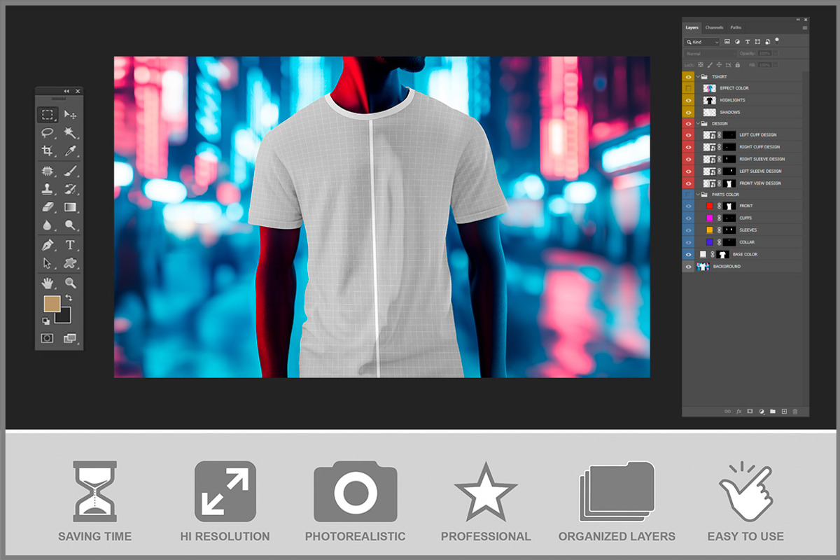 T-Shirt Mockup on Neon PSD, a Shirt Mockup by Bruno's Shop (Photo 3 of 4)