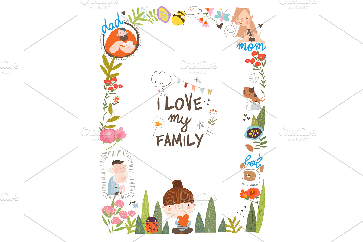 Floral Frame with Cute Little Girl, a Person Illustration by Maria Starus