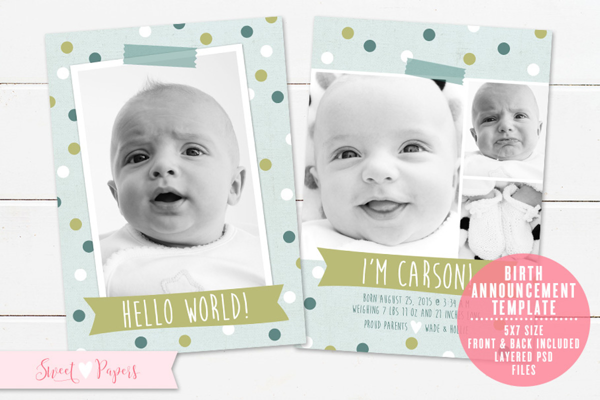 Birth Announcement Template, a Card Template by Sweet Papers