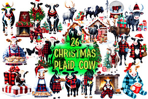 Christmas Plaid Cow Clipart-2, an Illustration by Wow Magic