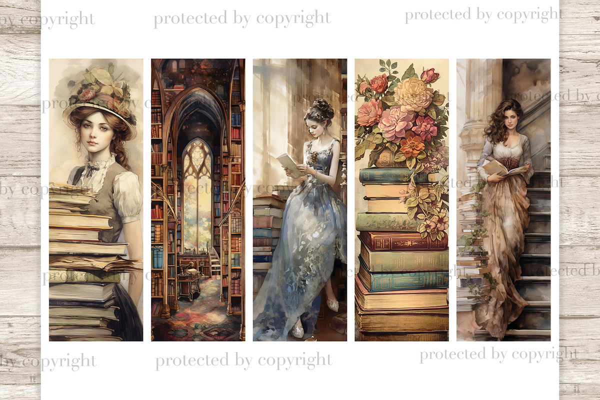Victorian Library Bookmarks, a Person Illustration by GlamArtZhanna (Photo 2 of 3)