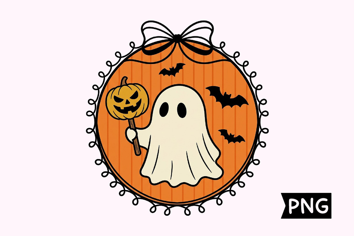 Cute Ghost with Pumpkin Halloween, a Seasonal Illustration by Creative Art (Photo 1 of 3)