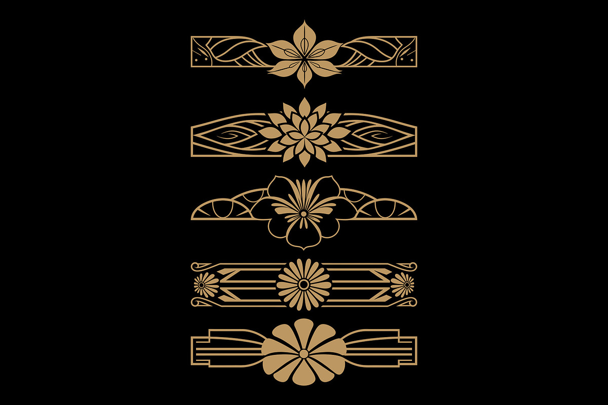 11 Art Deco Horizontal Flowers, a Decorative Illustration by Stanislav Kharchevskyi (Photo 2 of 3)