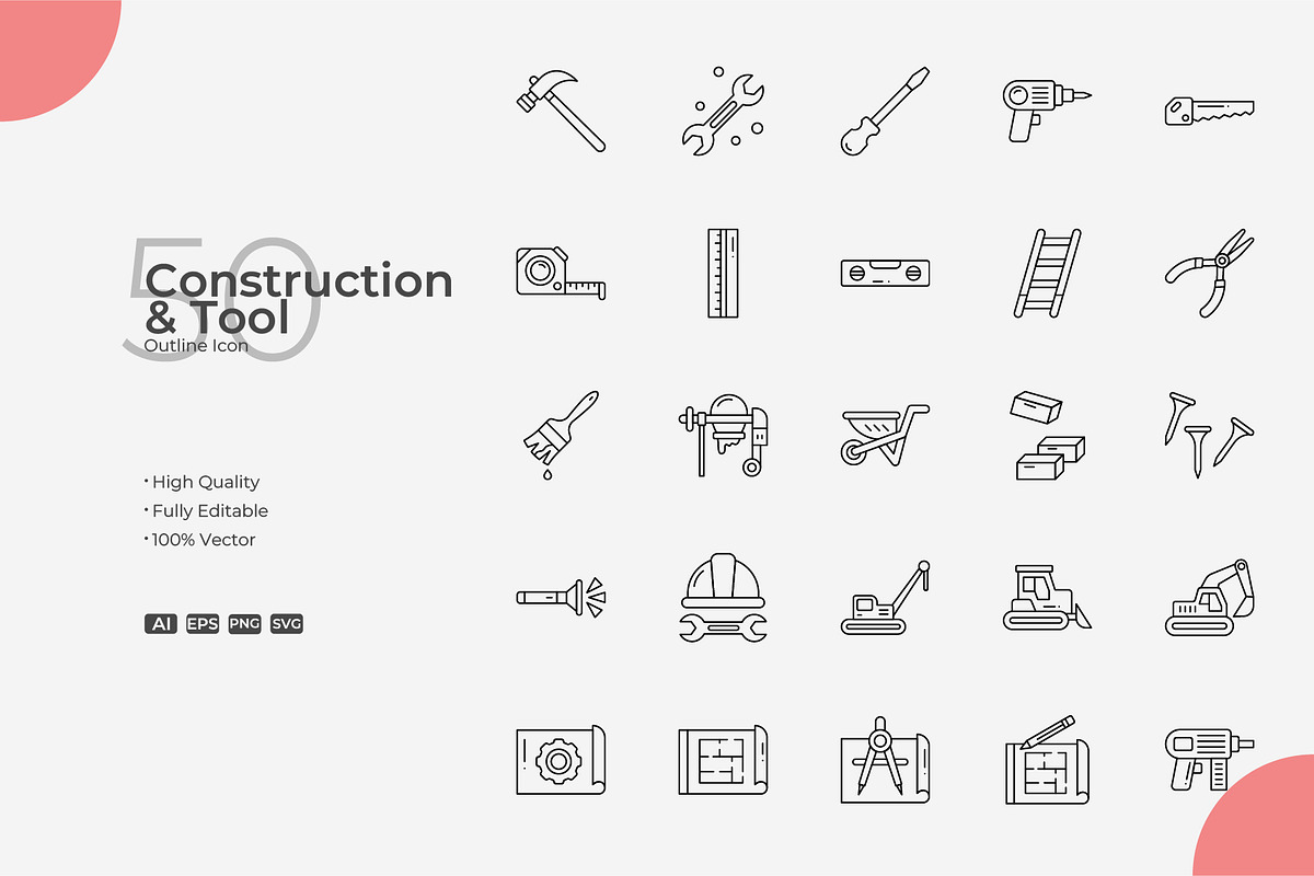 Construction And Tool Outline Icons, an Outline Icon by Bloodline