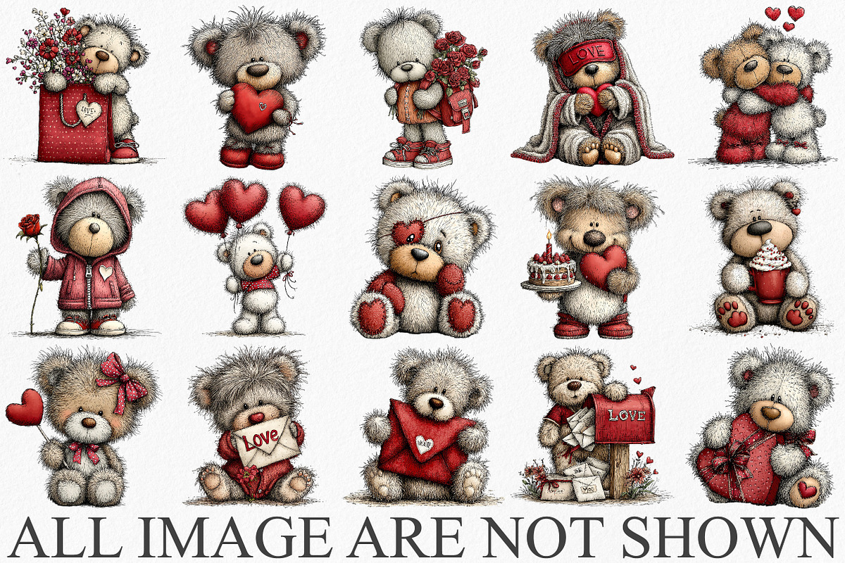 Whimsical Valentines Teddy Clipart, an Illustration by Canvas Craft (Photo 3 of 6)