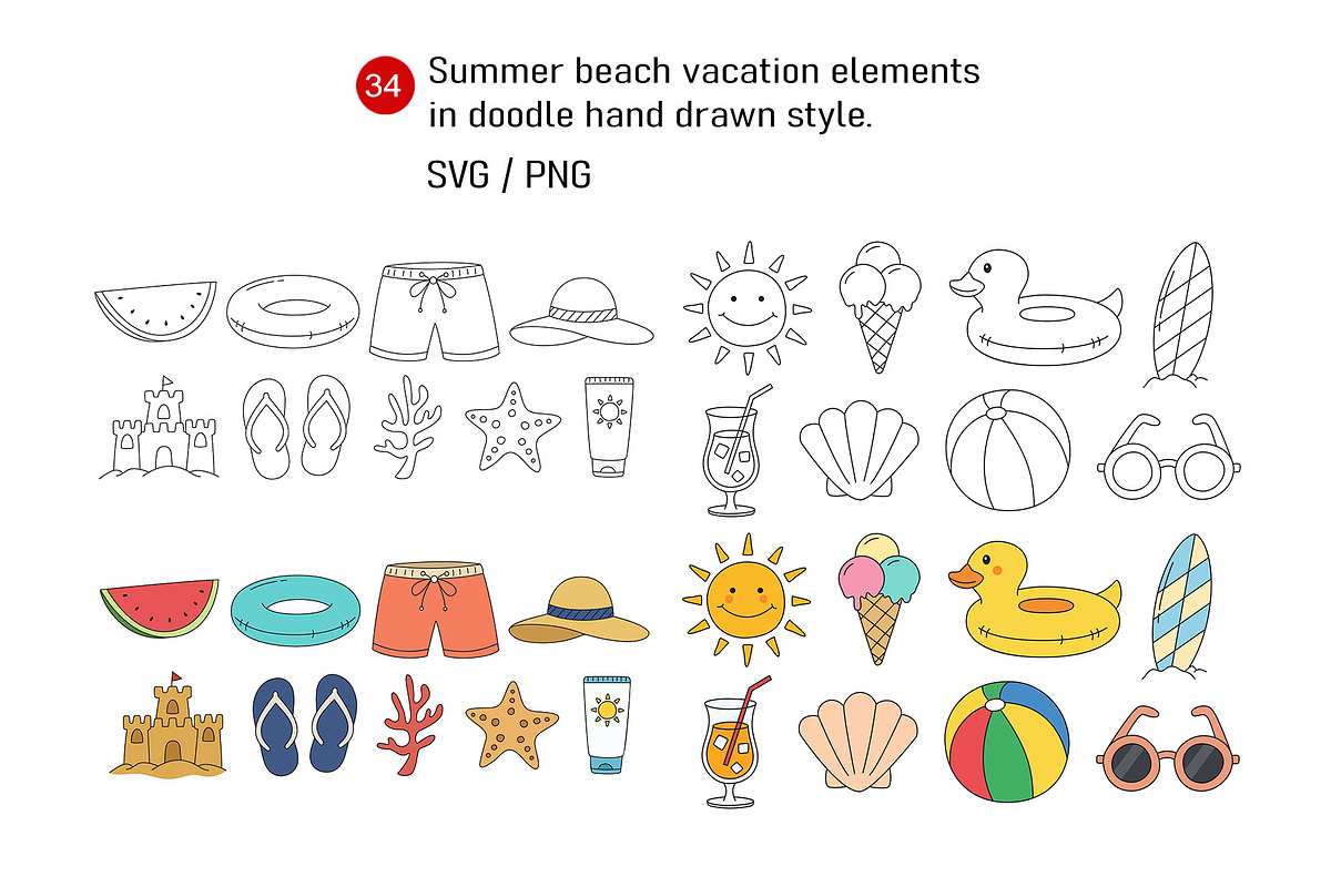Summer Beach Vacation Elements., a Seasonal Illustration by kaisorn (Photo 1 of 3)