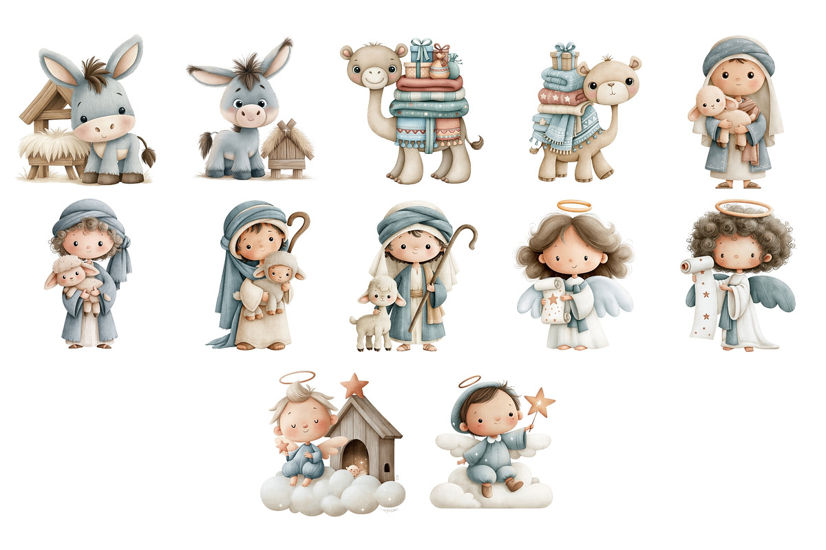 Cute Christmas Nativity Clipart, a Seasonal Illustration by Nicolle's ...