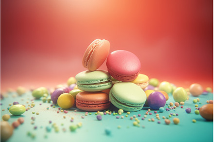 Colorful macarons pyramid. Generate, a Food & Drink Photo by Ylivdesign
