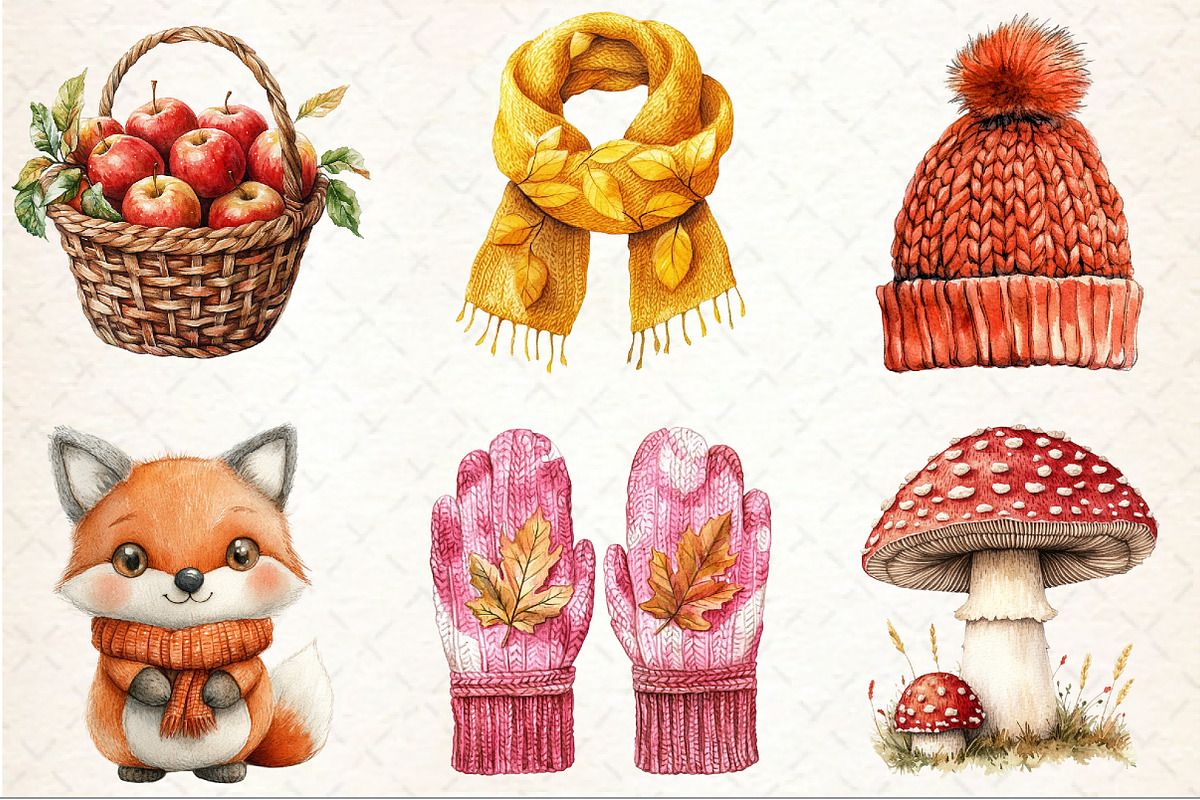 Watercolor Crochet Autumn Clipart, an Illustration by Rose Art (Photo 3 of 8)