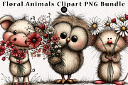Floral Animals Clipart PNG Bundle, a Seasonal Illustration by CreationArt (Thumbnail 1 of 5)