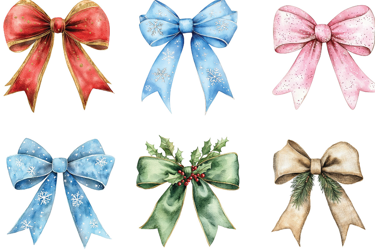 Watercolor Christmas Bow Clipart, an Illustration by CraftArtStudio (Photo 3 of 5)