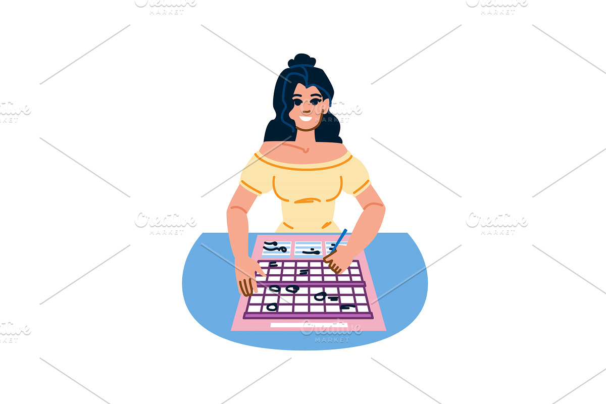 Woman playing bingo and filling card, a Sport Illustration by pikepicture